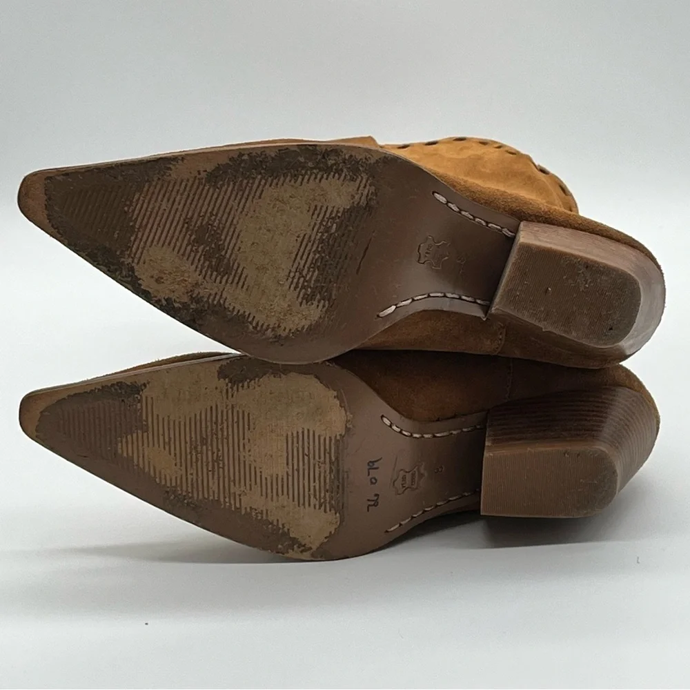 Michael Kors Brown Suede Cowboy Pull On Mid-Calf Pointed Raped Heal Boots 8M